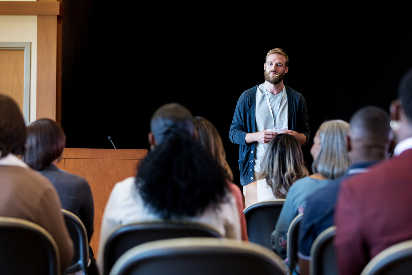 Confident conference speaker